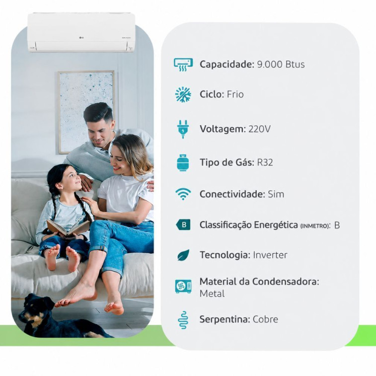 Imagem do produto Ar Condicionado Split Hi Wall LG Inverter 9000 BTUS Frio 220V AI Smart Voice Imagem do produto Ar Condicionado Split Hi Wall LG Inverter 9000 BTUS Frio 220V AI Smart Voice