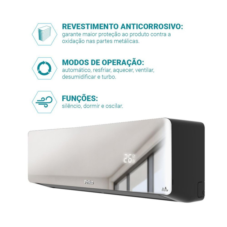 Imagem do produto Ar Condicionado Split Inverter Philco PAC24QG Espelhado 24000 BTUs Quente e Frio 220V Imagem do produto Ar Condicionado Split Inverter Philco PAC24QG Espelhado 24000 BTUs Quente e Frio 220V